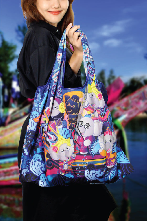 Eleph Origami Heritage Easy Bag L - Chang Pak Tai : Blue/Pink