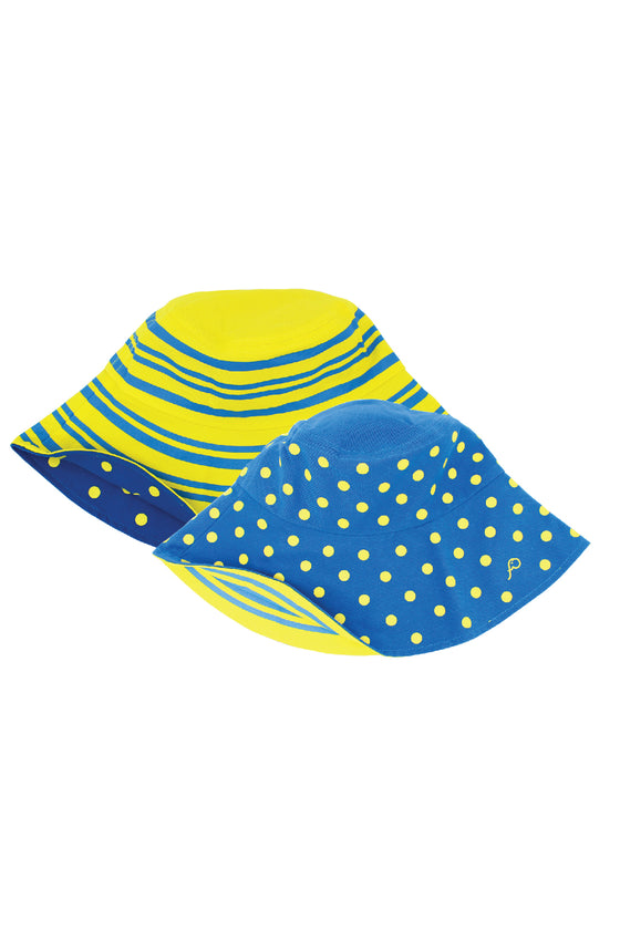 ELEPH DOT/STRIPE REVERSIBLE HAT : Blue/Yellow