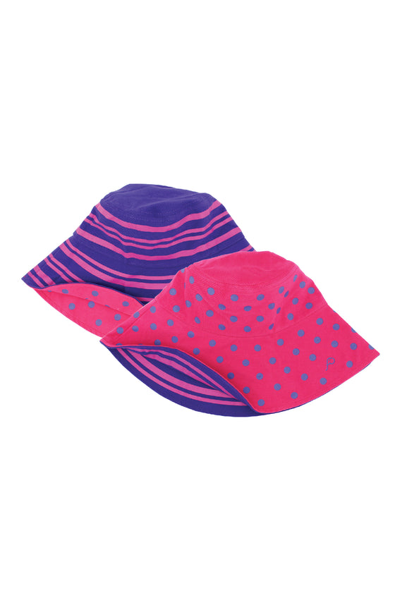 ELEPH DOT/STRIPE REVERSIBLE HAT : Pink/Purple