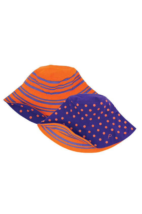 ELEPH DOT/STRIPE REVERSIBLE HAT : Purple/Orange