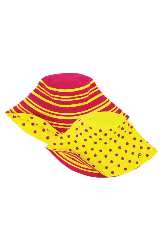 ELEPH DOT/STRIPE REVERSIBLE HAT : Yellow/Pink