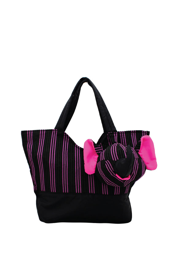 ELEPH FOLDABLE PLEAT 3 STRIPE - TOTE S : Black / Pink