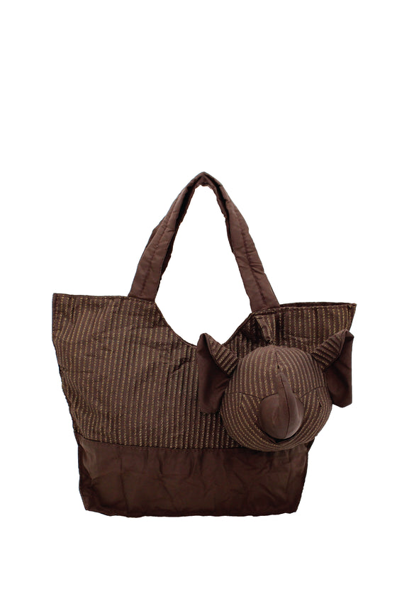 ELEPH FOLDABLE PLEAT LUREX - TOTE S : Brown / Gold