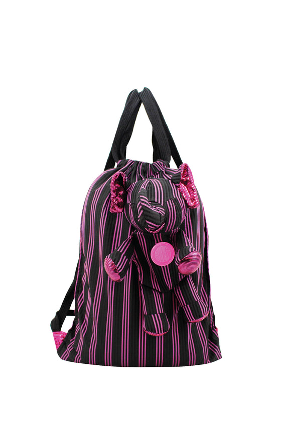 ELEPH FOLDABLE PLEAT 3 STRIPE - BACKPACK : Black / Pink