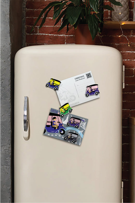 TUK TUK POSTCARD WITH MAGNETS : Pink / Purple